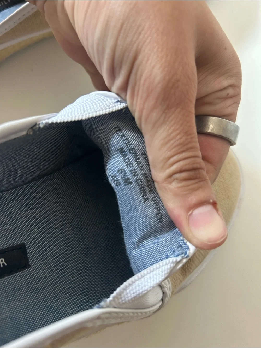 Tommy Hilfiger Tan Canvas Slip-On Mule with White Trim